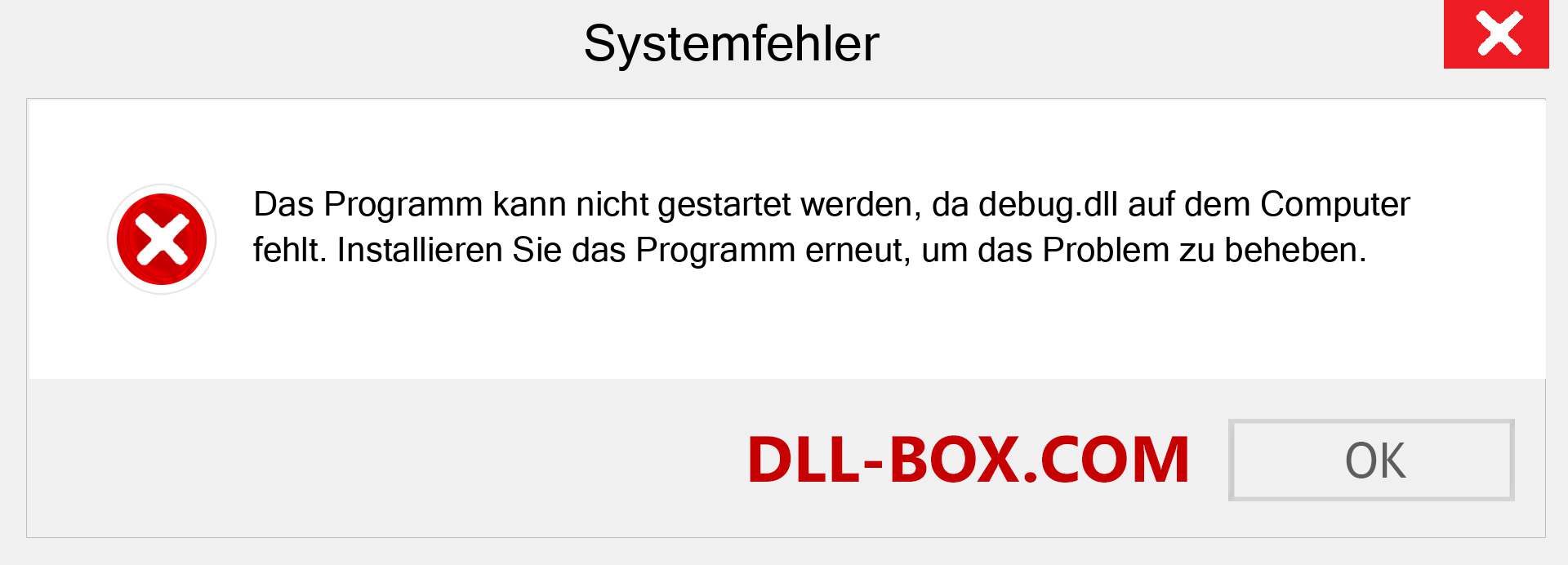 debug.dll-Datei fehlt?. Download für Windows 7, 8, 10 - Fix debug dll Missing Error unter Windows, Fotos, Bildern